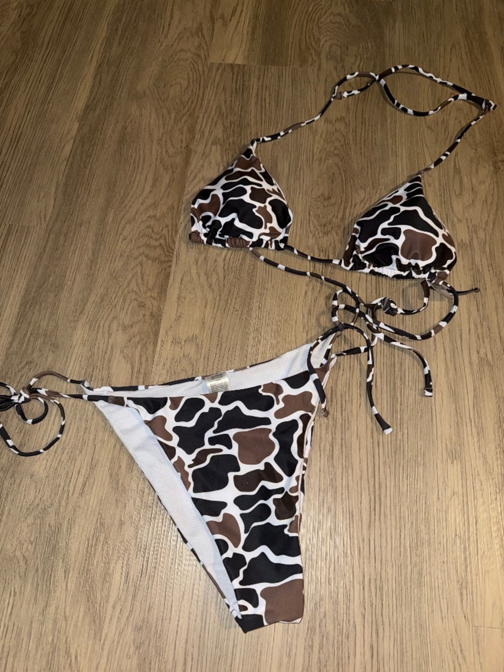Duck Camo Triangle String Bikini Set Brown Black Size XL